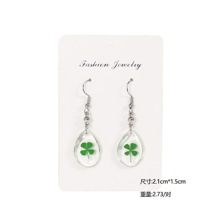 Wholesale 10pcs Four-leaf Clover Natural Specimen Earrings